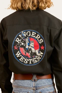 Outlet Ringers Western 8 Seconds Bucking Bull Work Shirt - Charcoal