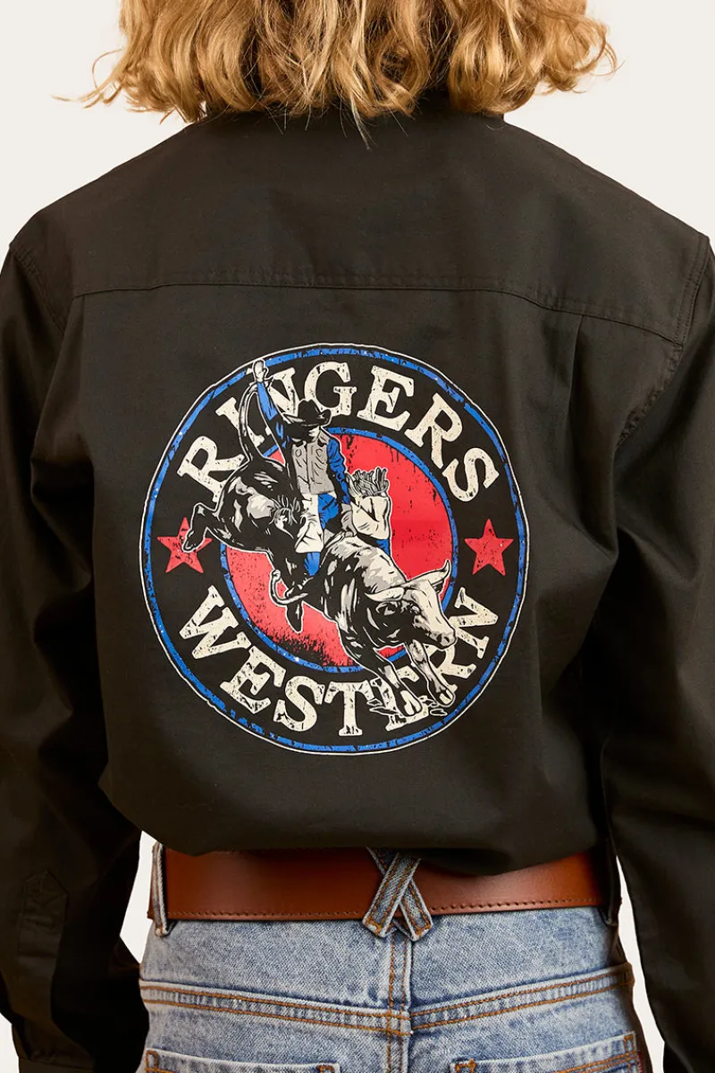 Outlet Ringers Western 8 Seconds Bucking Bull Work Shirt - Charcoal