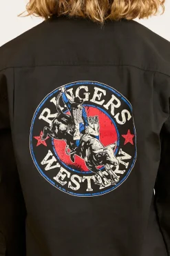 Outlet Ringers Western 8 Seconds Bucking Bull Work Shirt - Charcoal