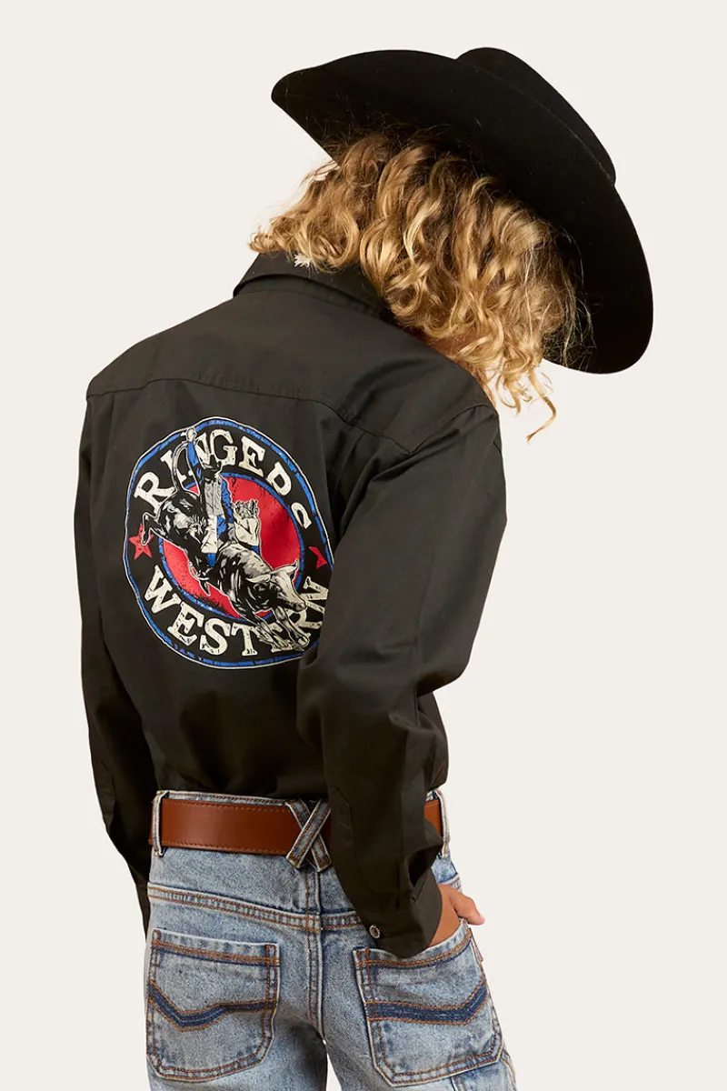 Outlet Ringers Western 8 Seconds Bucking Bull Work Shirt - Charcoal
