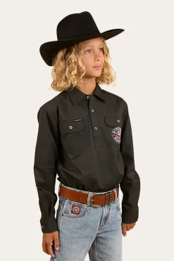 Outlet Ringers Western 8 Seconds Bucking Bull Work Shirt - Charcoal