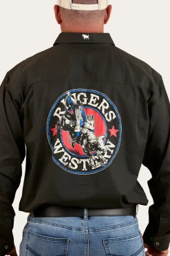 Clearance Ringers Western 8 Seconds Mens Half Button Work Shirt - Charcoal