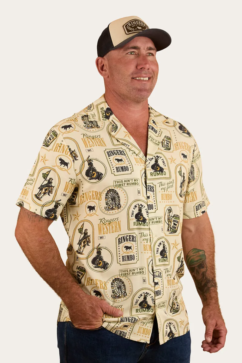 Outlet Ringers Western Aint My First Rumbo Mens Pub Shirt - Off White