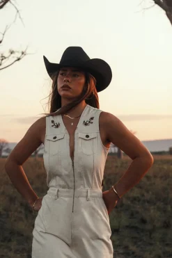 Hot Ringers Western Airlie Womens Denim Dress - Off White