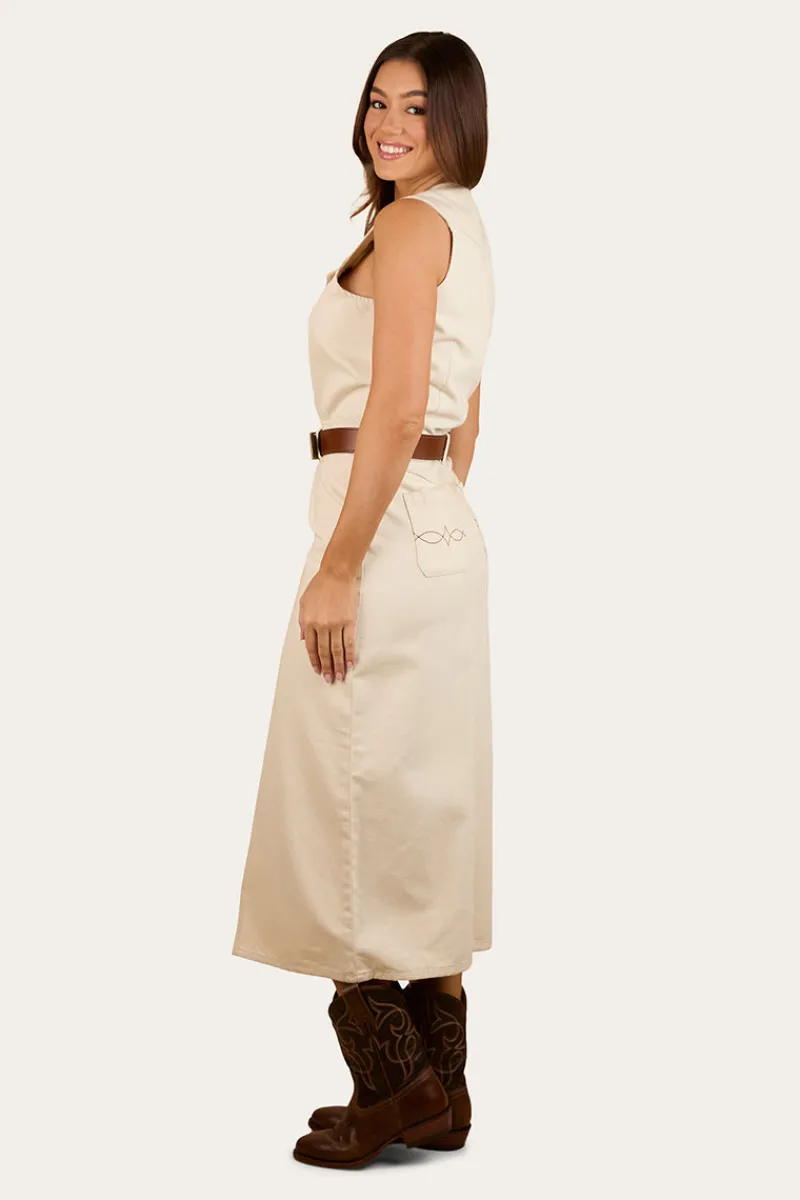 Hot Ringers Western Airlie Womens Denim Dress - Off White