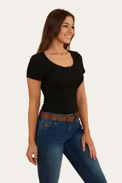 Online Ringers Western Arabella Womens Scoop Neck Baby Tee - Black