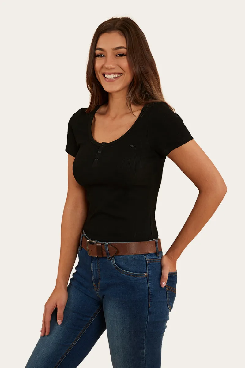 Online Ringers Western Arabella Womens Scoop Neck Baby Tee - Black