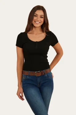 Online Ringers Western Arabella Womens Scoop Neck Baby Tee - Black
