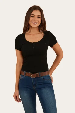 Online Ringers Western Arabella Womens Scoop Neck Baby Tee - Black