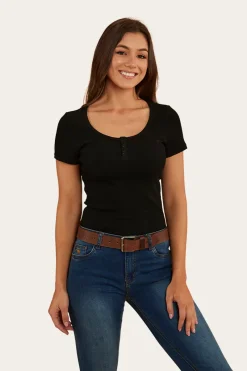 Online Ringers Western Arabella Womens Scoop Neck Baby Tee - Black
