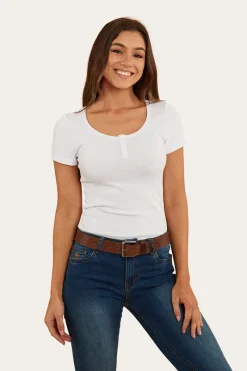Ringers Western Arabella Womens Scoop Neck Baby Tee - White