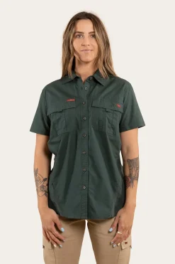 New Ringers Western Ashburton Womens Ripstop Full Button Work Shirt - Forest Green