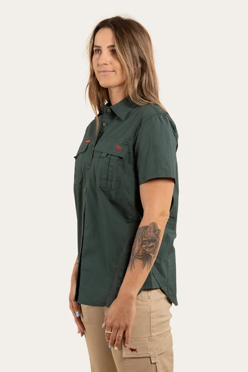 New Ringers Western Ashburton Womens Ripstop Full Button Work Shirt - Forest Green