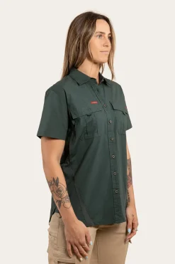 New Ringers Western Ashburton Womens Ripstop Full Button Work Shirt - Forest Green