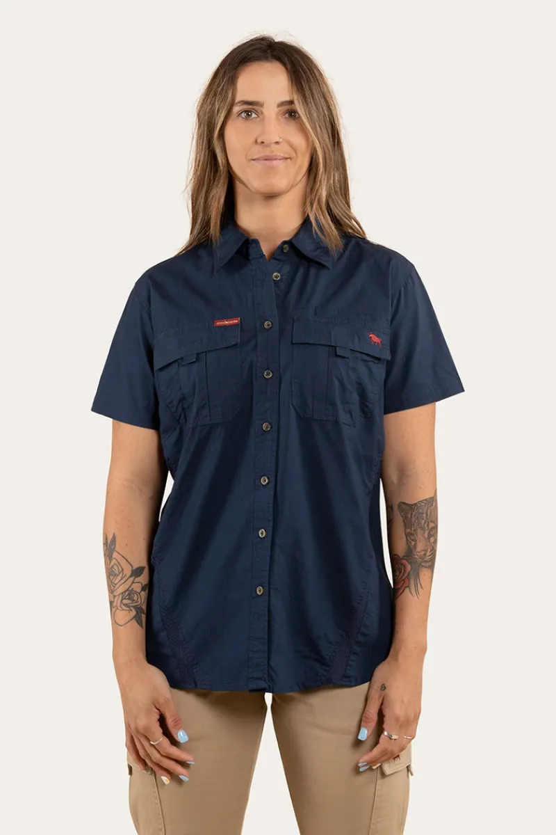 Online Ringers Western Ashburton Womens Ripstop Full Button Work Shirt - Dark Navy