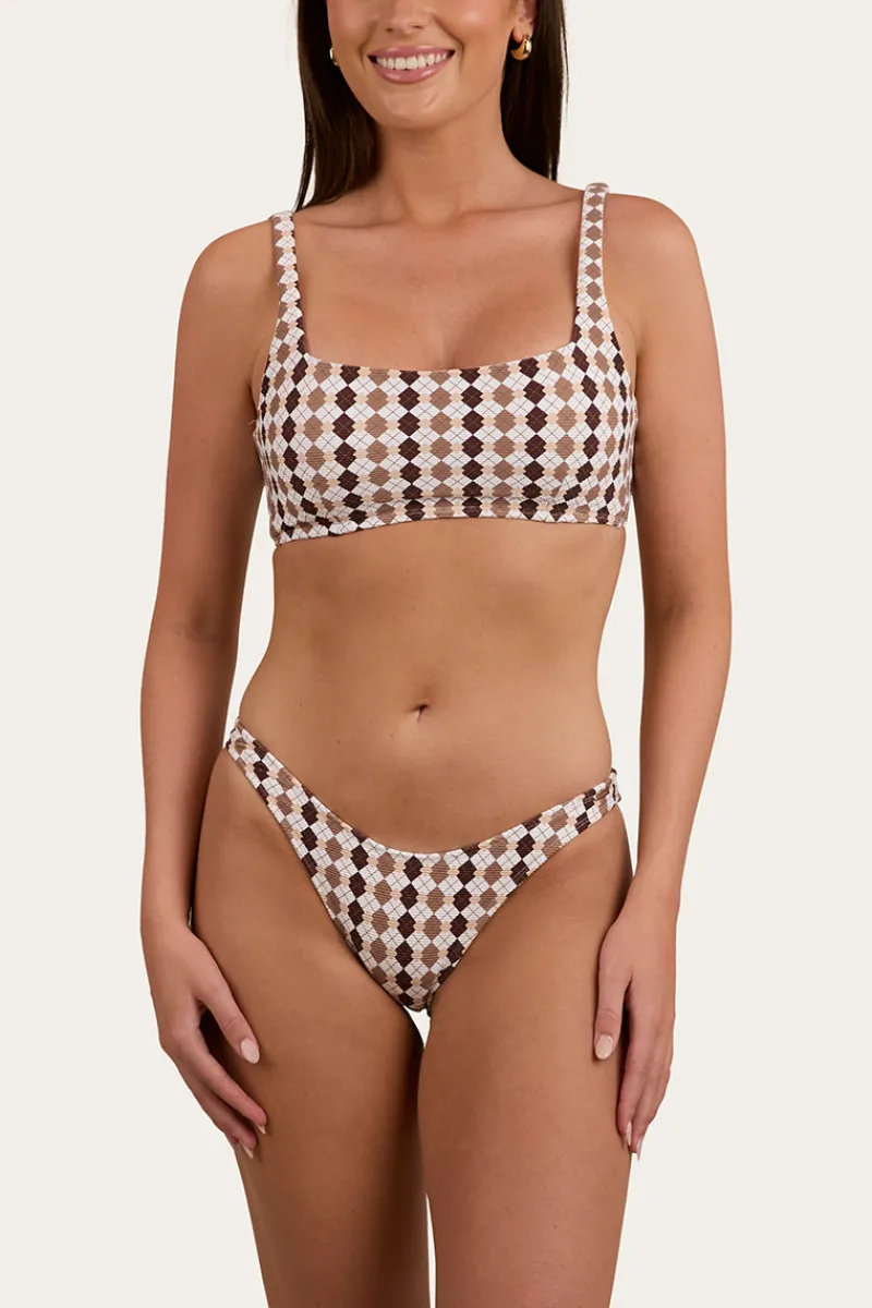 Online Ringers Western Ashton Check Womens Bikini Top - Chocolate / White