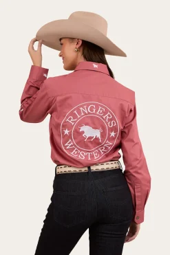 New Ringers Western Barrel Racer Womens Full Button Work Shirt - Dusty Rose