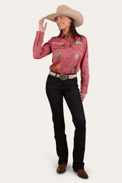 New Ringers Western Barrel Racer Womens Full Button Work Shirt - Dusty Rose