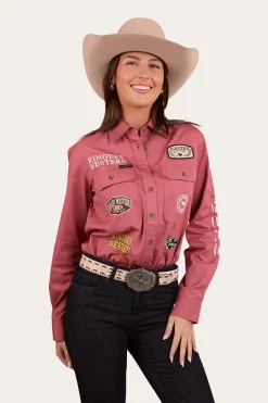 New Ringers Western Barrel Racer Womens Full Button Work Shirt - Dusty Rose