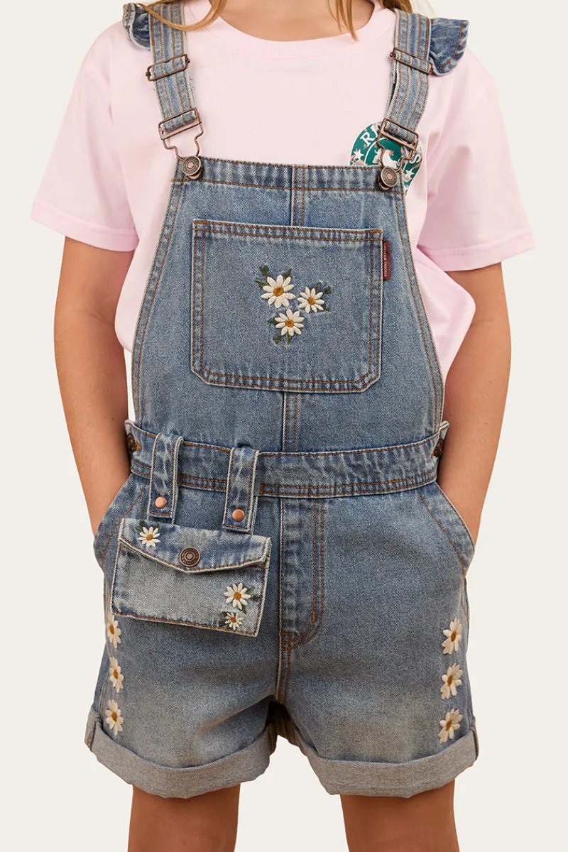 Sale Ringers Western Bessie Kids Denim Short Overall - Light Wash Blue