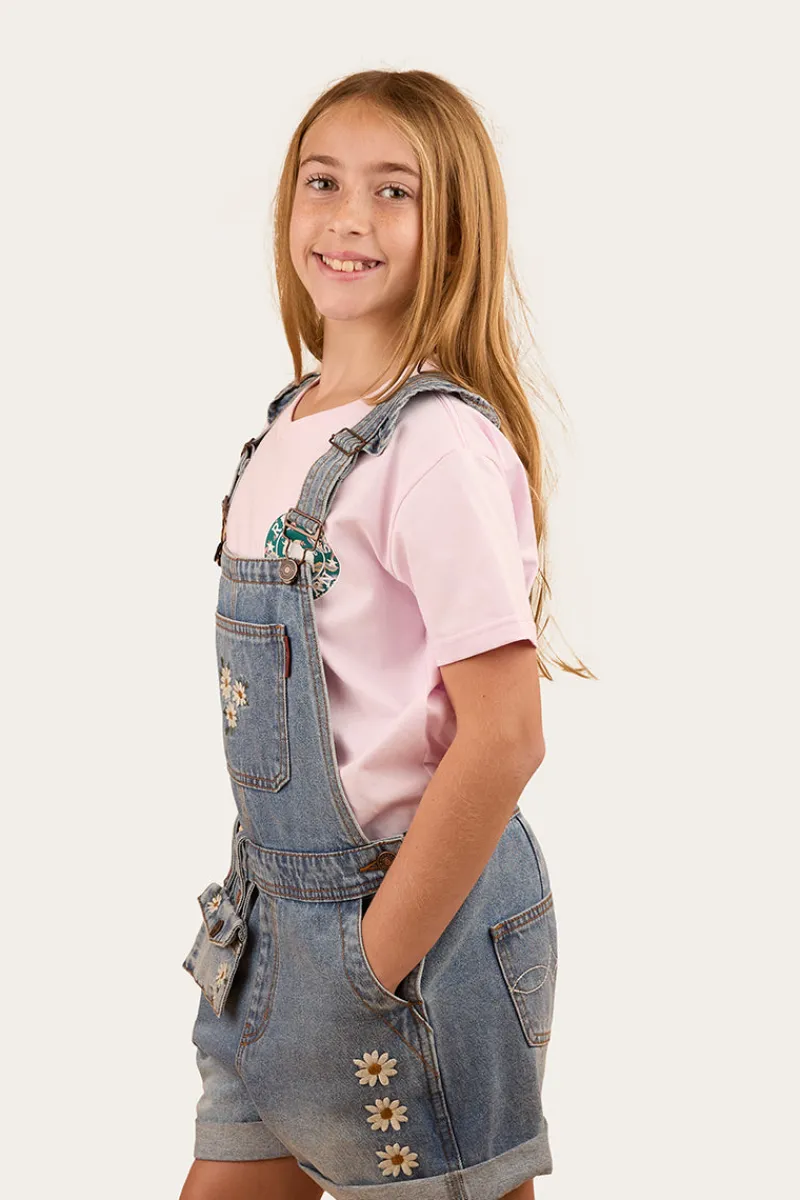 Sale Ringers Western Bessie Kids Denim Short Overall - Light Wash Blue