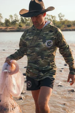 New Ringers Western Big Catch Hooded Fishing Jersey - Camo