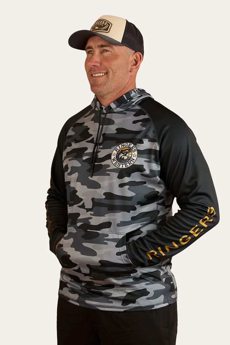 Outlet Ringers Western Big Catch Hooded Fishing Jersey - Black Camo