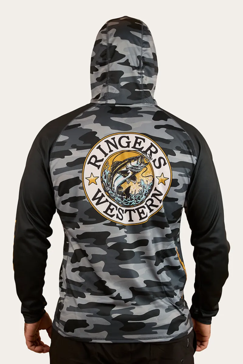 Outlet Ringers Western Big Catch Hooded Fishing Jersey - Black Camo