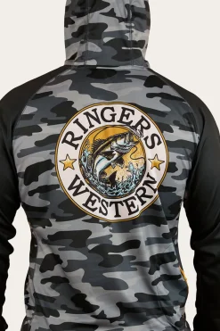 Outlet Ringers Western Big Catch Hooded Fishing Jersey - Black Camo