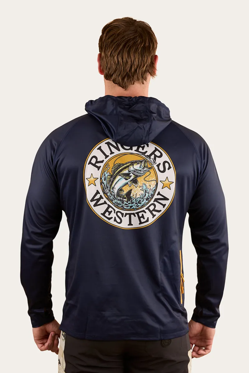 Hot Ringers Western Big Catch Hooded Fishing Jersey - Navy