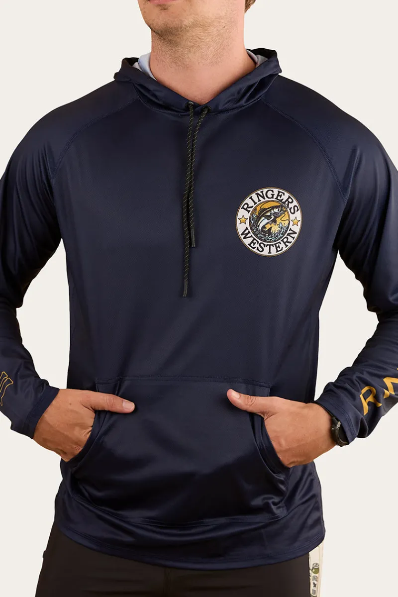 Hot Ringers Western Big Catch Hooded Fishing Jersey - Navy