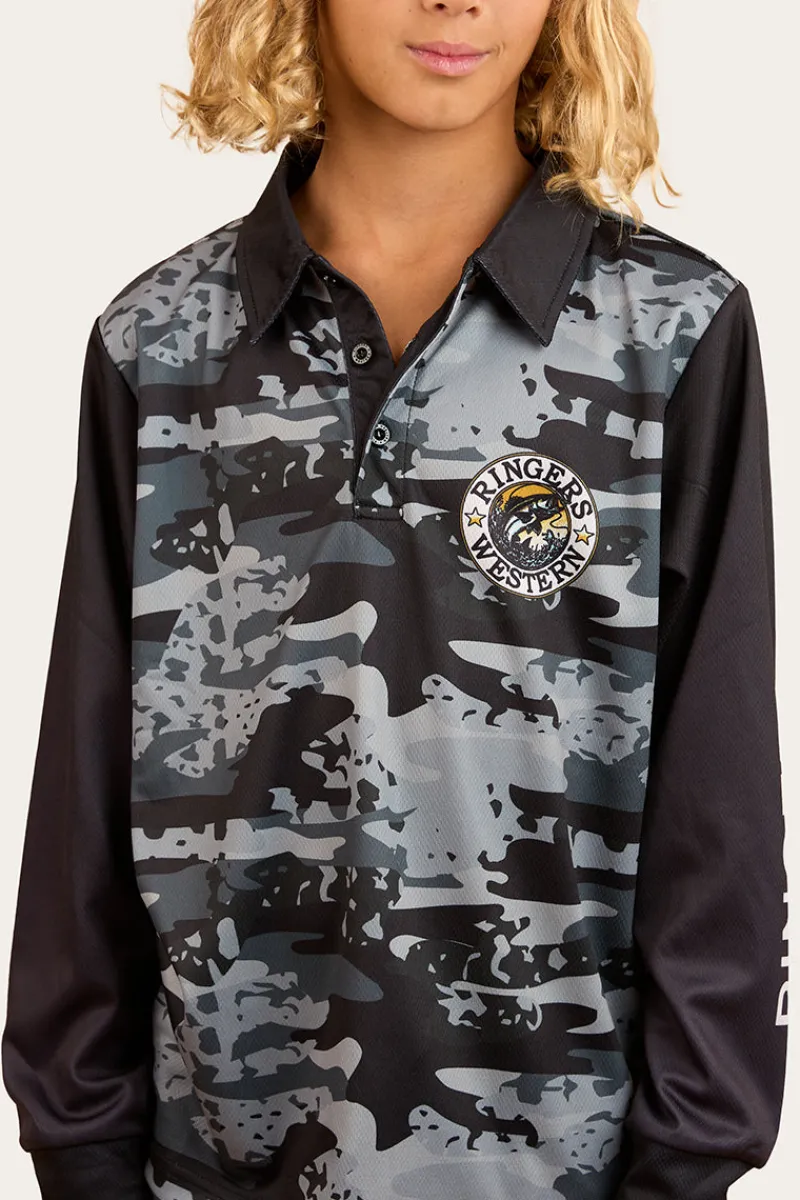 Discount Ringers Western Big Catch Kids Fishing Jersey - Black Camo