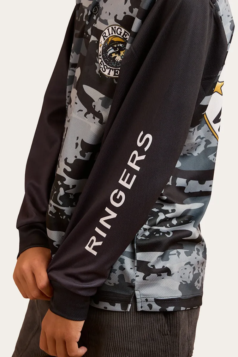 Discount Ringers Western Big Catch Kids Fishing Jersey - Black Camo