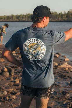 Online Ringers Western Big Catch Mens Loose Fit T-Shirt - Washed Navy