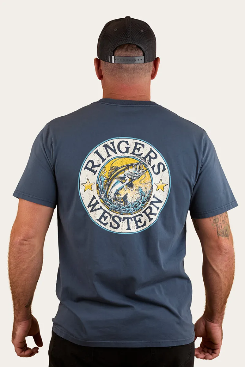 Online Ringers Western Big Catch Mens Loose Fit T-Shirt - Washed Navy