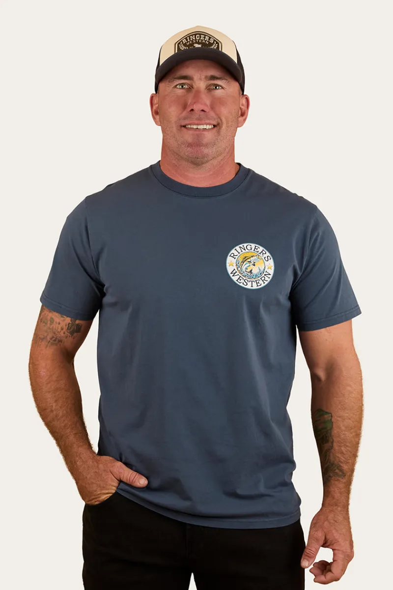 Online Ringers Western Big Catch Mens Loose Fit T-Shirt - Washed Navy