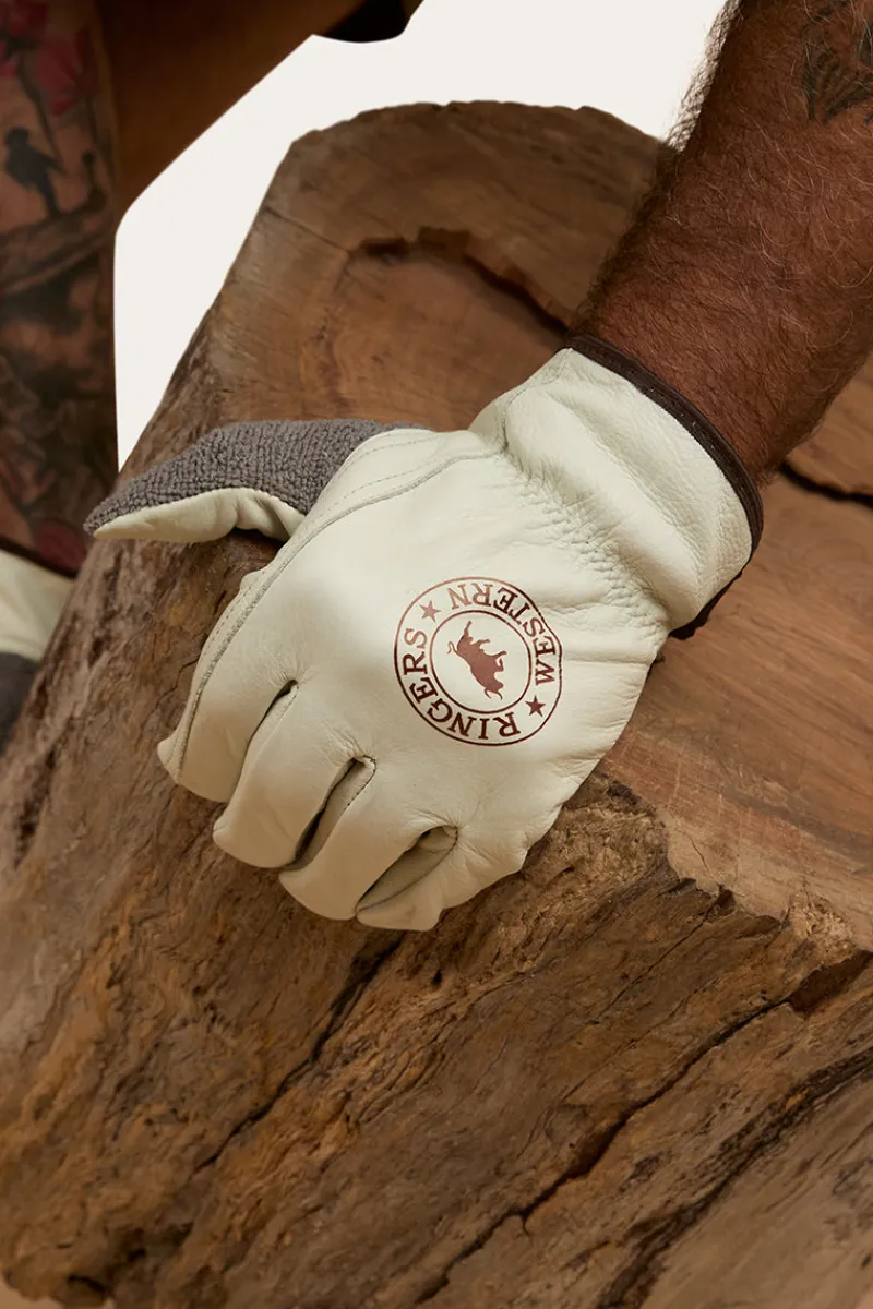 Online Ringers Western Big Dog Leather Gloves - Ivory