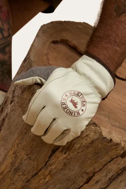 Online Ringers Western Big Dog Leather Gloves - Ivory