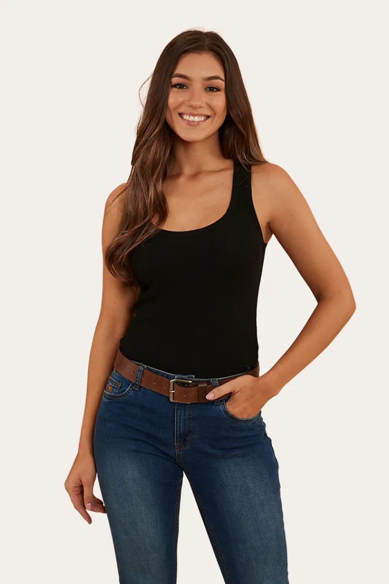 Outlet Ringers Western Blossom Womens Fitted Tank - Black