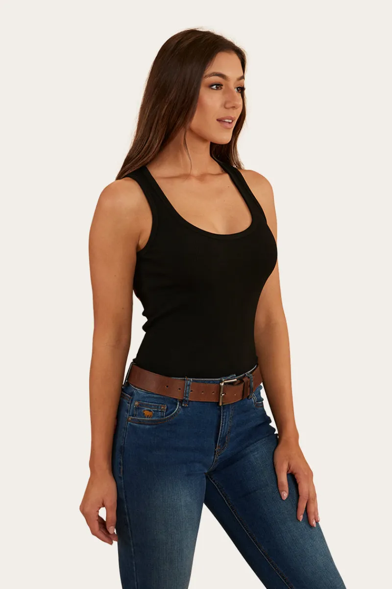 Outlet Ringers Western Blossom Womens Fitted Tank - Black