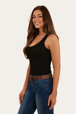 Outlet Ringers Western Blossom Womens Fitted Tank - Black