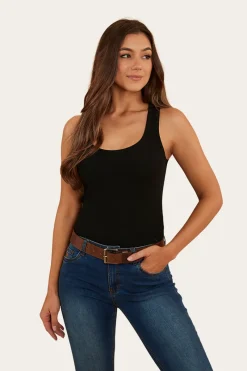 Outlet Ringers Western Blossom Womens Fitted Tank - Black