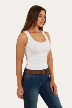 Best Ringers Western Blossom Womens Fitted Tank - White