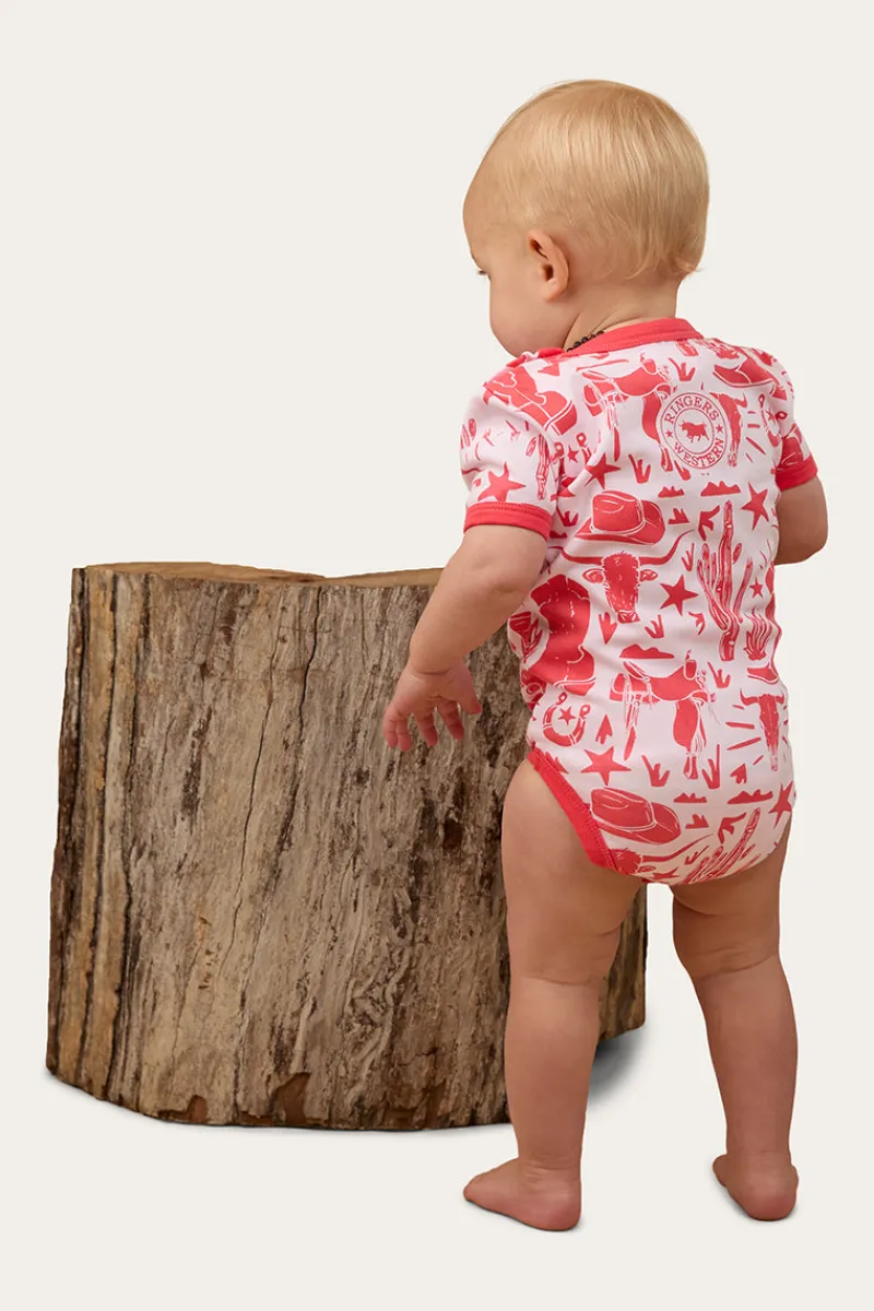 Best Ringers Western Boot Scootin Babies Short Sleeve Romper - Barely Pink