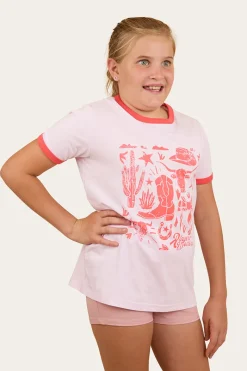 Outlet Ringers Western Boot Scootin Kids Ringer T-Shirt - Barley Pink