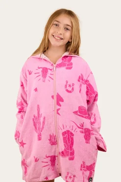 Hot Ringers Western Boot Scootin Kids Zip Through Towel - Pastel Pink