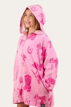 Hot Ringers Western Boot Scootin Kids Zip Through Towel - Pastel Pink