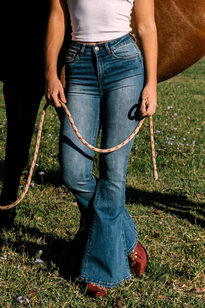 Online Ringers Western Bowie Womens Flare Jeans - Vintage Blue Wash