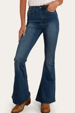 Online Ringers Western Bowie Womens Flare Jeans - Vintage Blue Wash