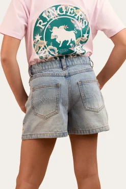 Hot Ringers Western Bridie Kids Denim Short -Light Wash Blue